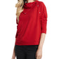 Vince Camuto Blusa feminina de manga comprida com decote dobrável, vermelha, tamanho extragrande