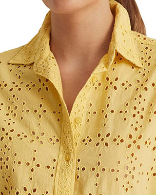 Camisa Ralph Lauren Feminina de Algodão com Ilhós, Amarela, Tamanho X-S