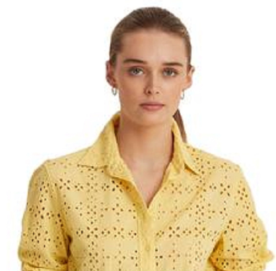 Camisa Ralph Lauren Feminina de Algodão com Ilhós, Amarela, Tamanho 1X