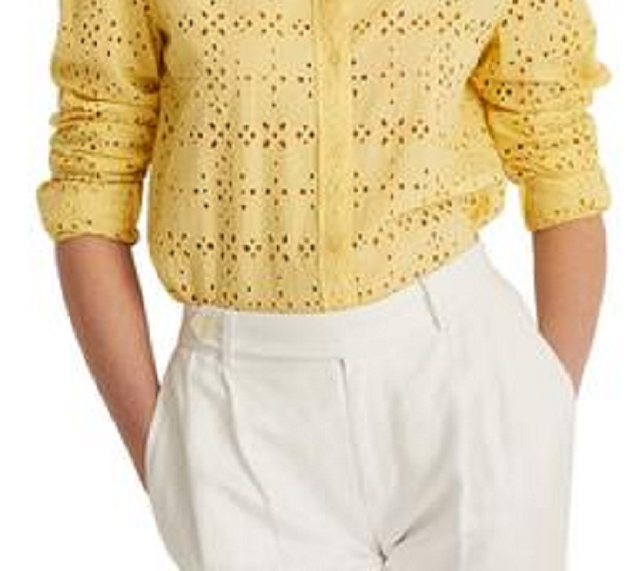 Camisa Ralph Lauren Feminina de Algodão com Ilhós, Amarela, Tamanho 1X