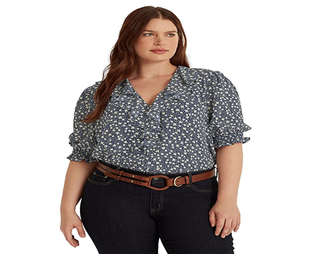 Blusa Ralph Lauren Feminina Floral Crepe Azul Tamanho 2X