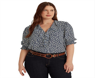 Blusa Ralph Lauren Feminina Floral Crepe Azul Tamanho 2X