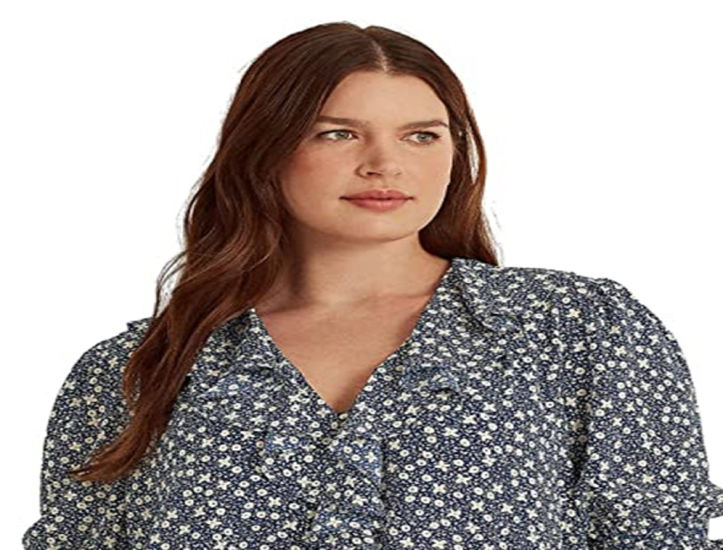 Blusa Ralph Lauren Feminina Floral Crepe Azul Tamanho 2X