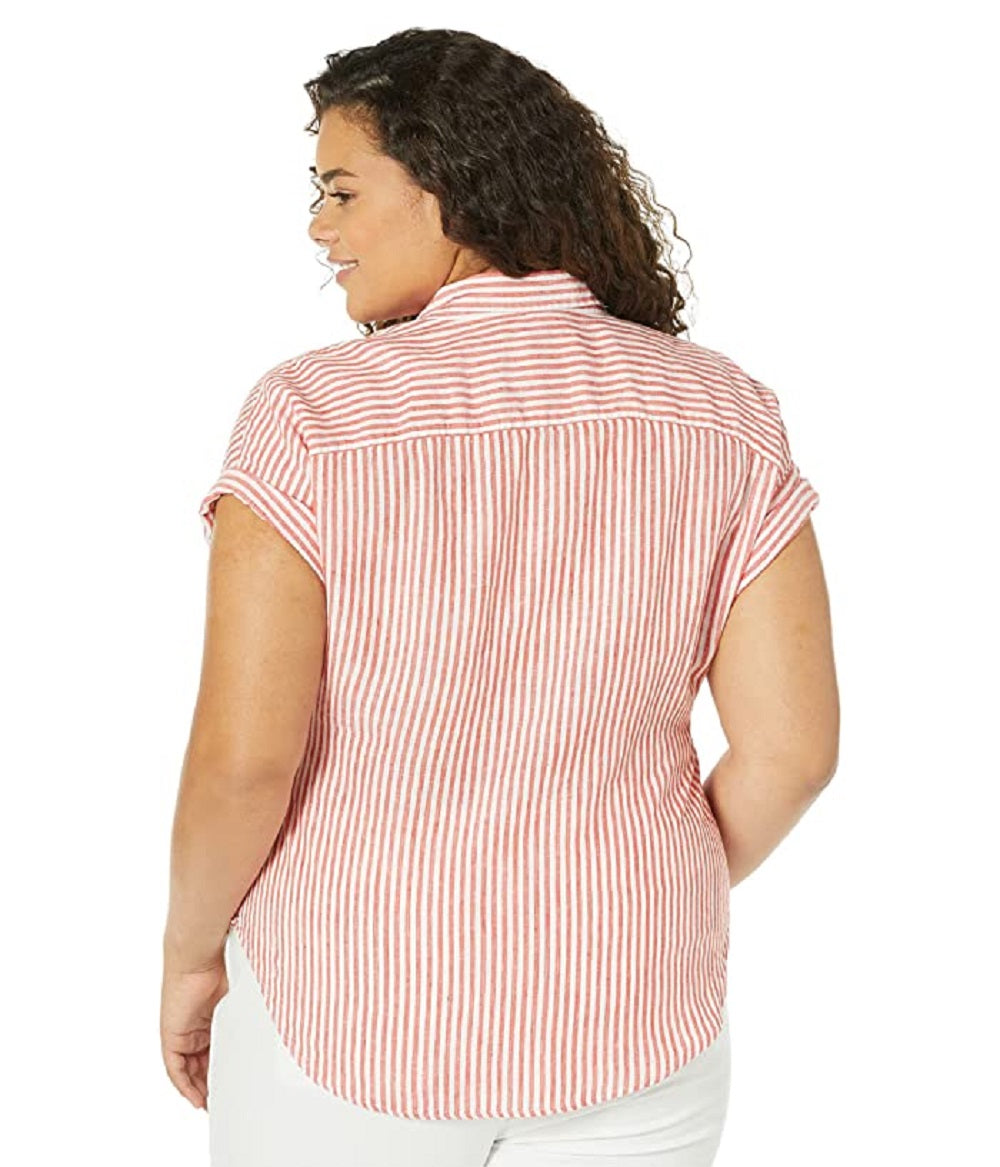 Camisa de linho listrada Ralph Lauren feminina, tamanho 1X, vermelha