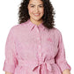 Camisa de linho com logotipo listrado Ralph Lauren feminina, rosa, tamanho 3X