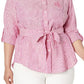 Camisa de linho com logotipo listrado Ralph Lauren feminina, rosa, tamanho 3X