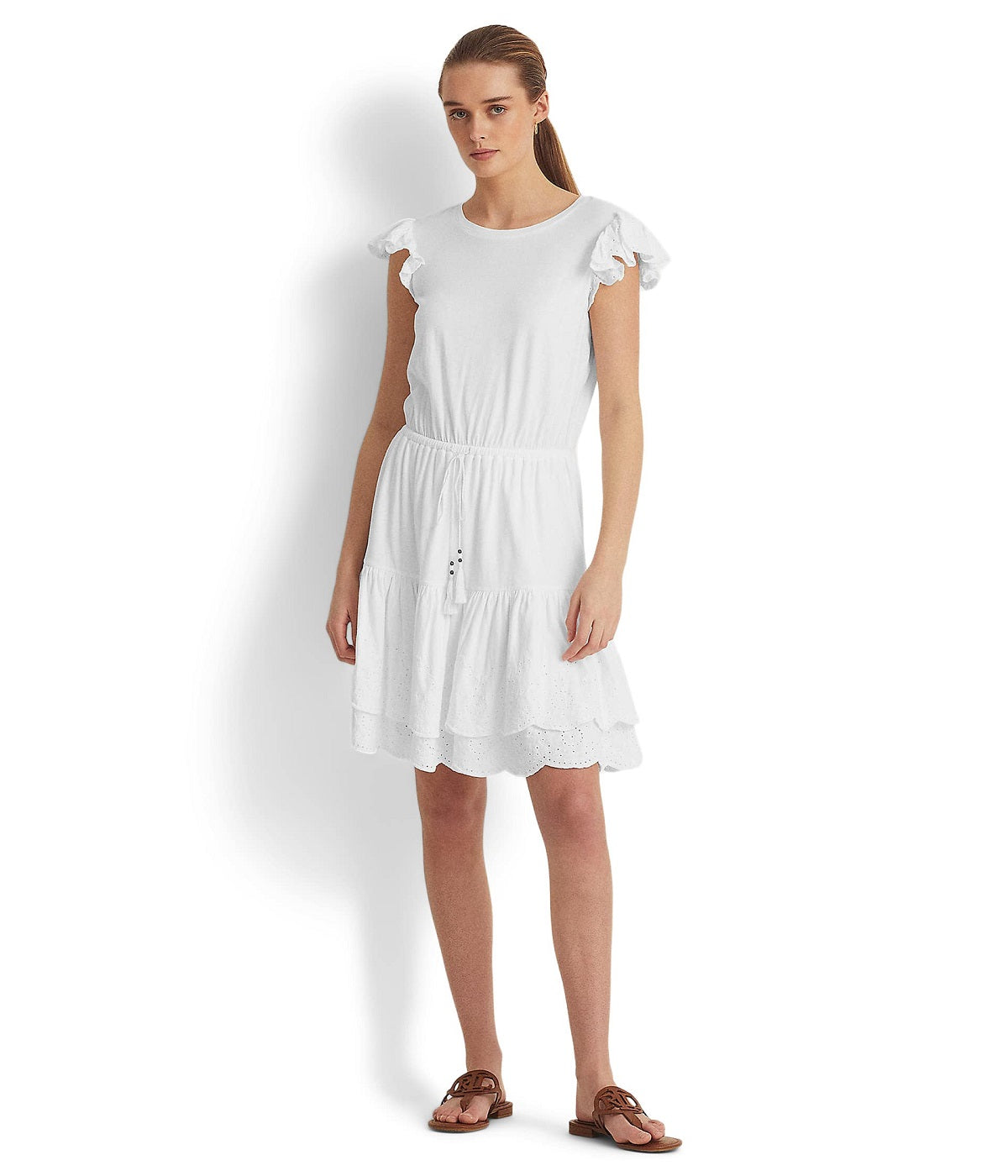 Vestido de malha com ilhós Ralph Lauren feminino, branco, tamanho 4