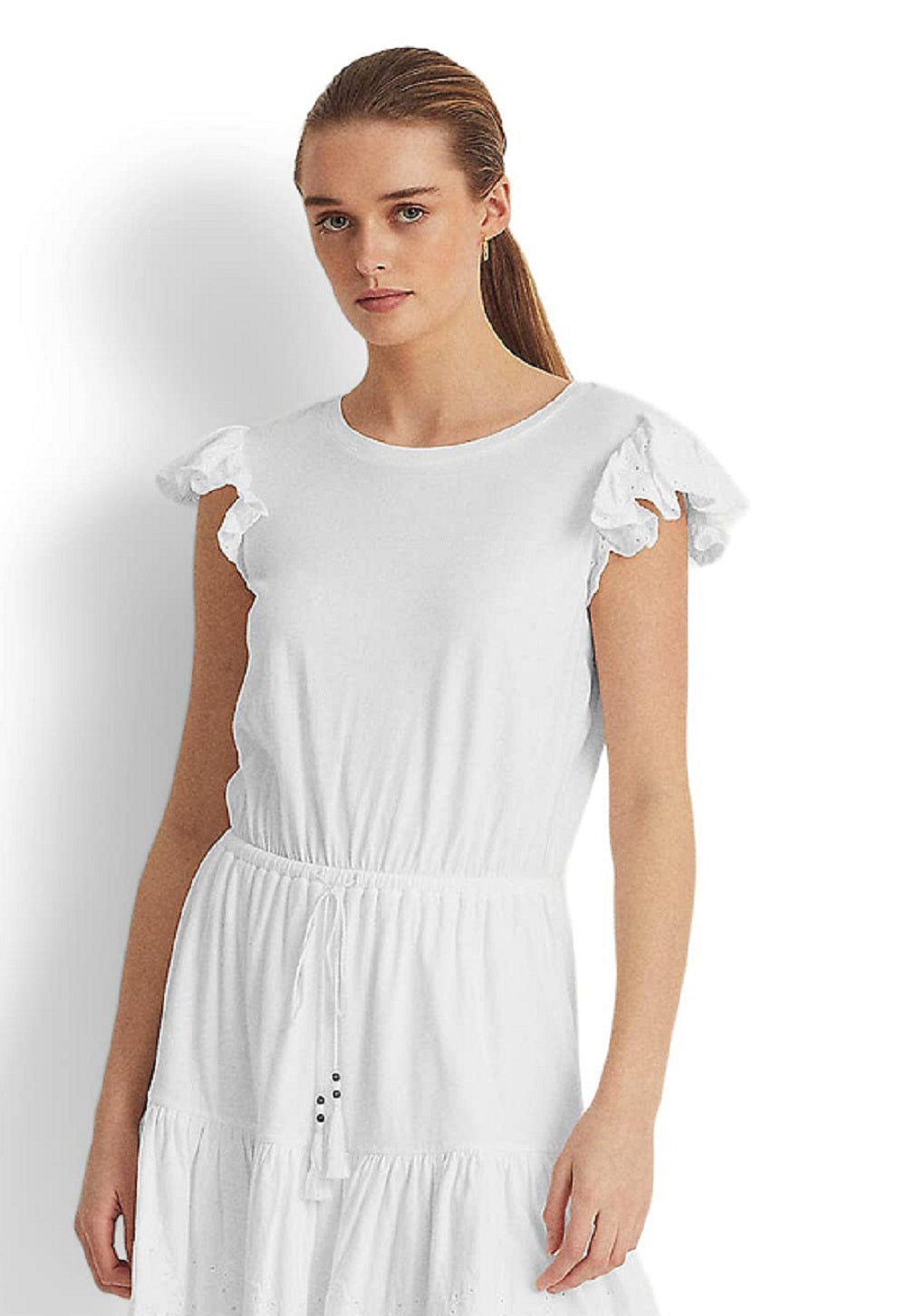 Vestido de malha com ilhós Ralph Lauren feminino, branco, tamanho 4