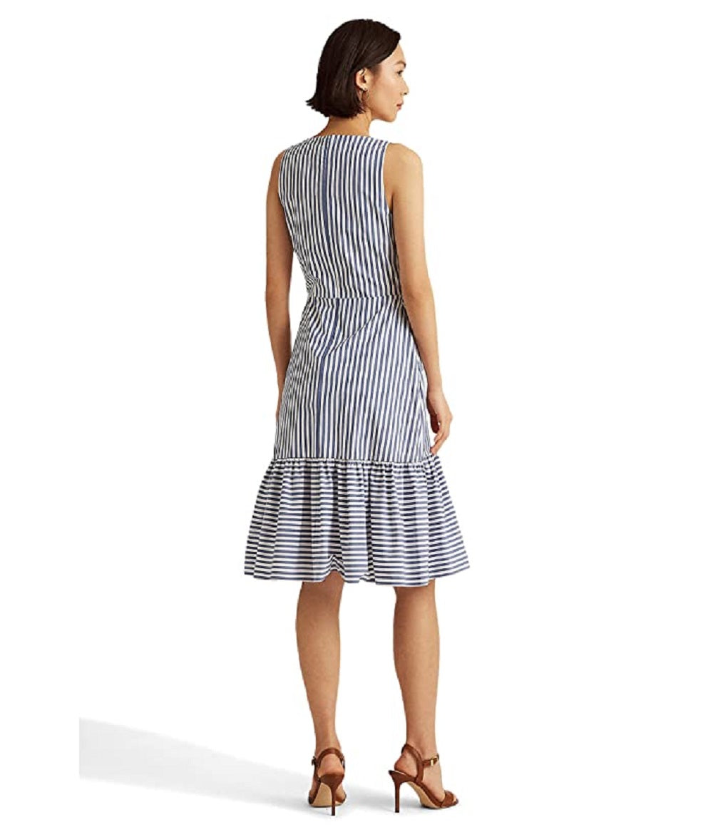 Vestido Ralph Lauren Feminino Listrado Frente Amarrada Crepe Branco Tamanho 12