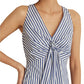 Vestido Ralph Lauren Feminino Listrado Frente Amarrada Crepe Branco Tamanho 12