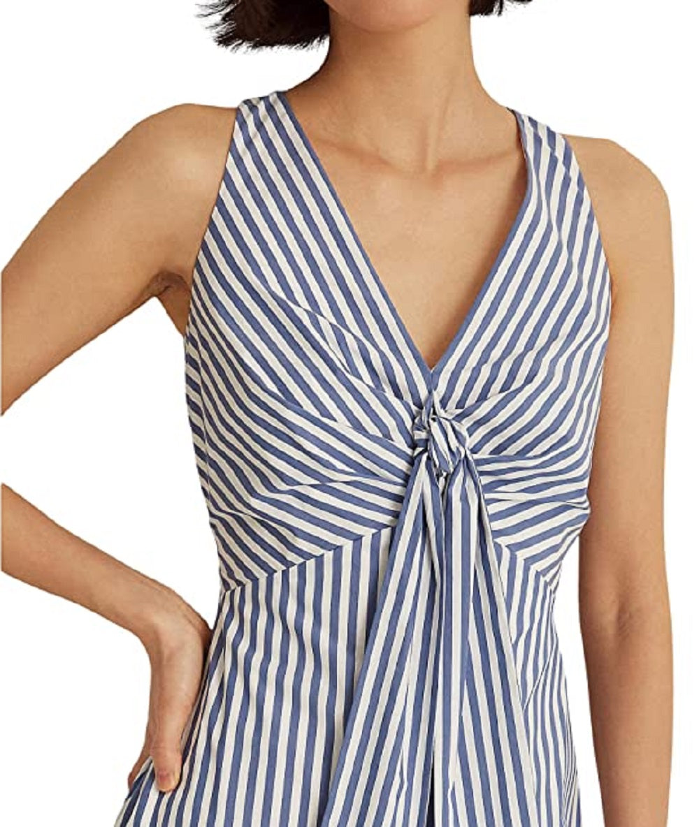 Vestido Ralph Lauren Feminino Listrado Frente Amarrada Crepe Branco Tamanho 12