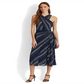 Vestido Halter Ralph Lauren Feminino Listrado Crinkle Georgette Azul Tamanho 4
