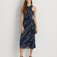 Vestido Halter Ralph Lauren Feminino Listrado Crinkle Georgette Azul Tamanho 8