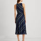 Vestido Halter Ralph Lauren Feminino Listrado Crinkle Georgette Azul Tamanho 8