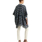 Cardigan feminino listrado de algodão com franjas e acabamento em azul, tamanho pequeno