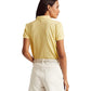 Camisa polo feminina Ralph Lauren com ilhós, amarela, tamanho extragrande