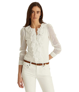 Cardigan Ralph Lauren Feminino de Tule com Babados e Tamanho Grande, Branco
