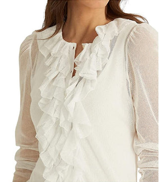 Cardigan Ralph Lauren Feminino de Tule com Babados e Tamanho Grande, Branco