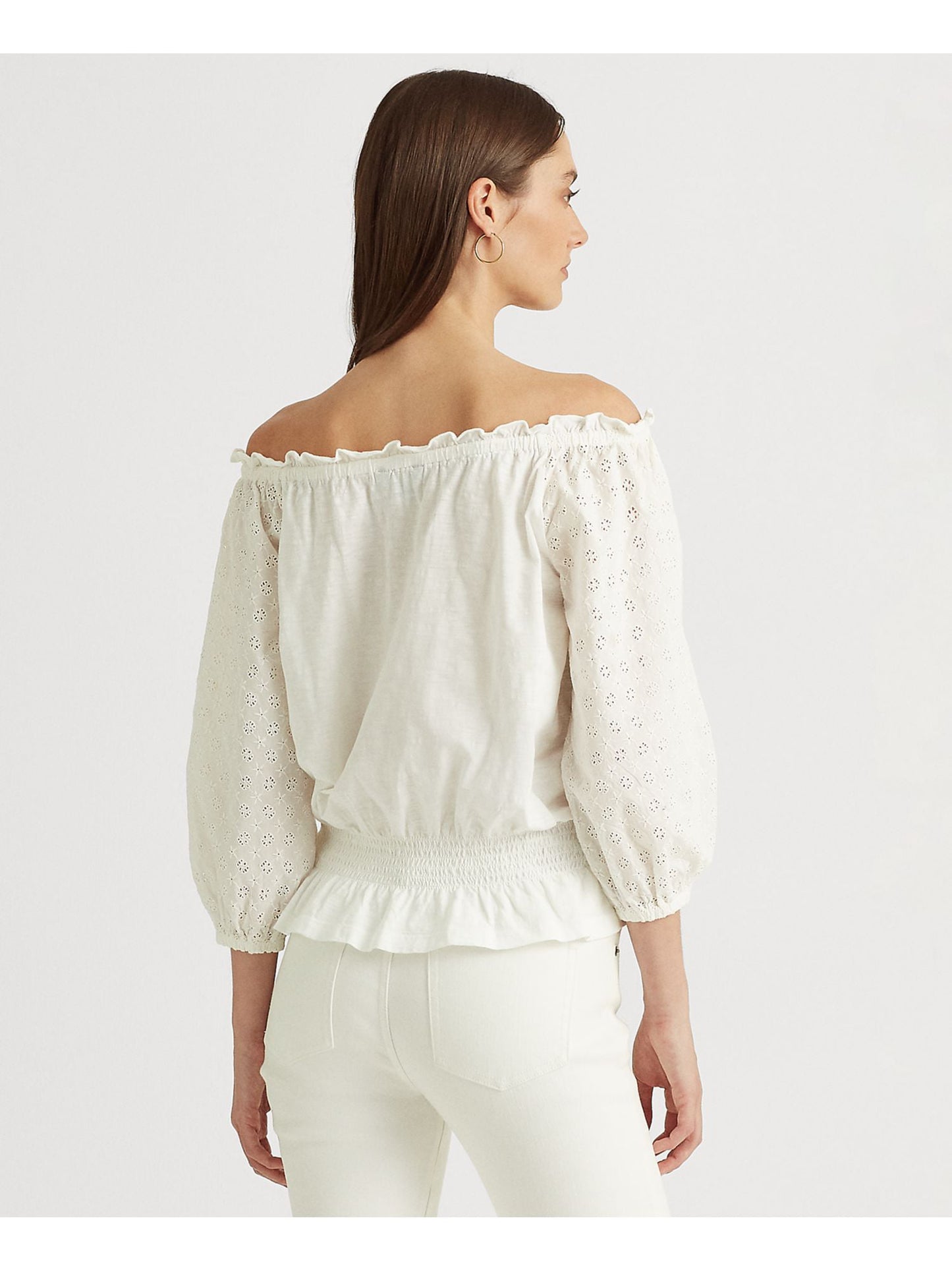 Ralph Lauren Feminino Ombro a Ombro Jersey Ilhós Top Branco Tamanho X-G