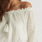 Ralph Lauren Feminino Ombro a Ombro Jersey Ilhós Top Branco Tamanho X-G