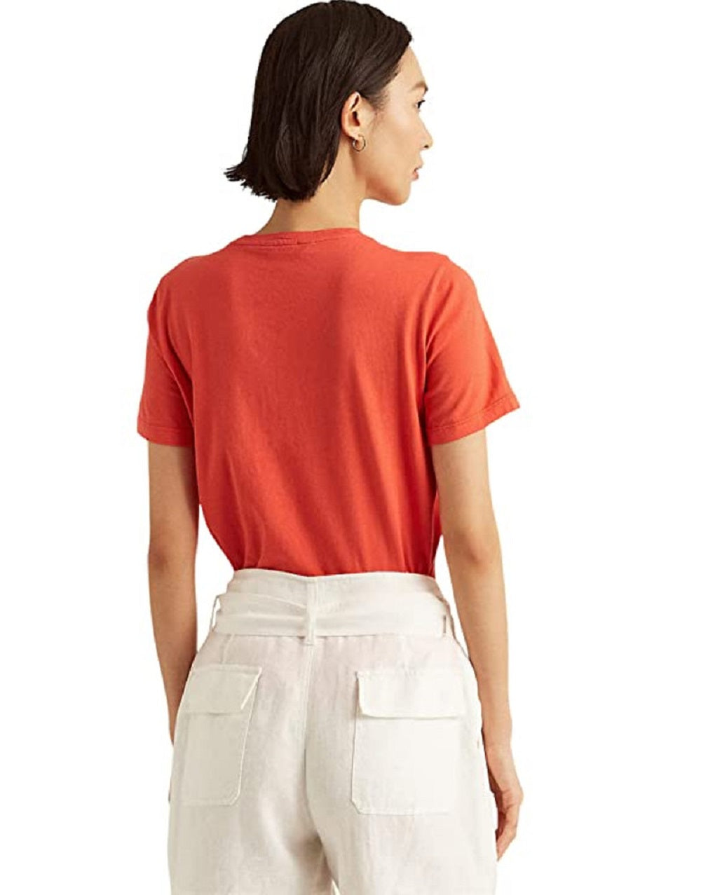 Camiseta Ralph Lauren Feminina com Logo e Ilhós Laranja Tamanho P