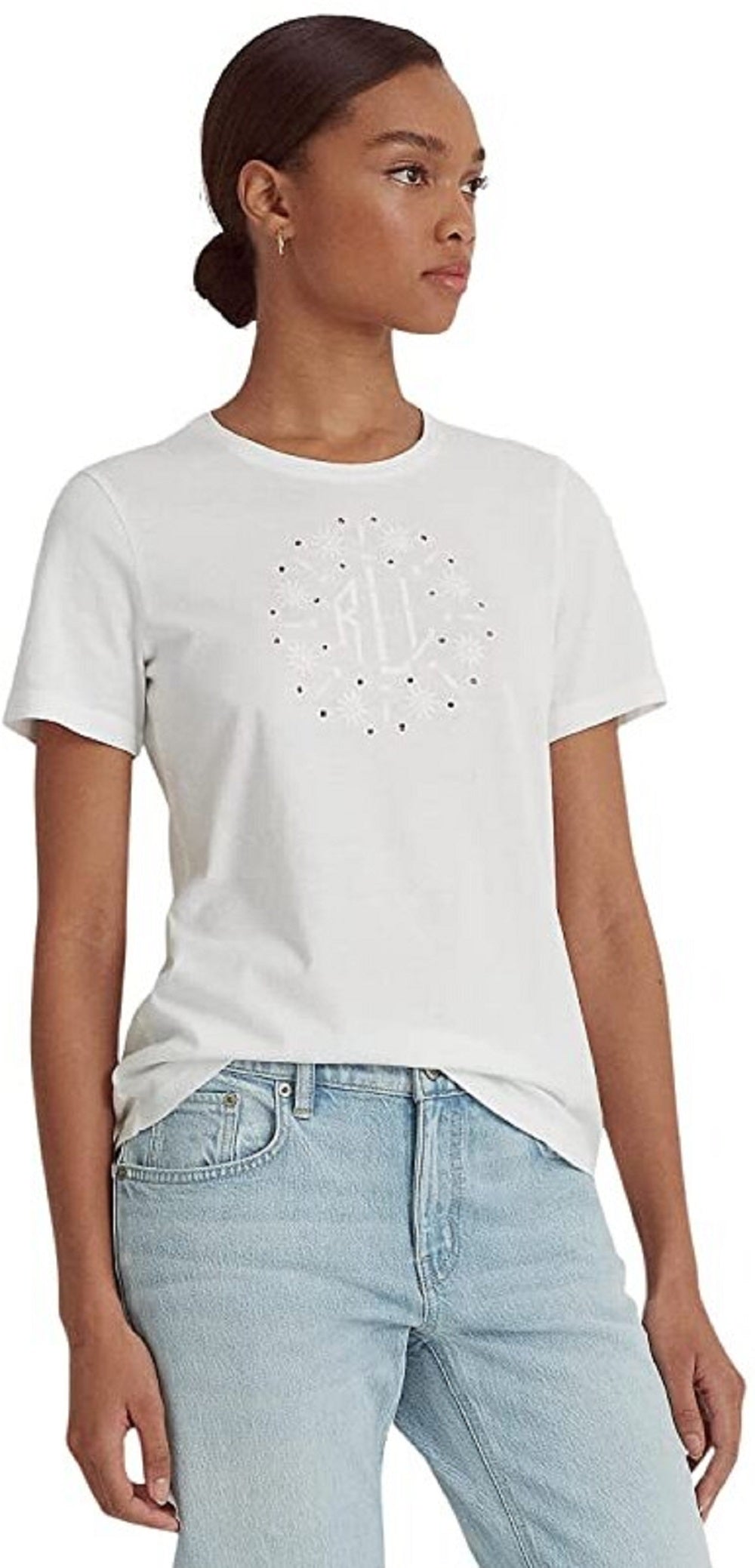 Camiseta Ralph Lauren Feminina com Logo e Ilhós, Branca, Tamanho XG