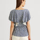 Blusa Ralph Lauren Feminina com Babados, Gancho e Olho Frontal, Manga Flutuante, Gola V, Peplum, Azul, Tamanho Grande