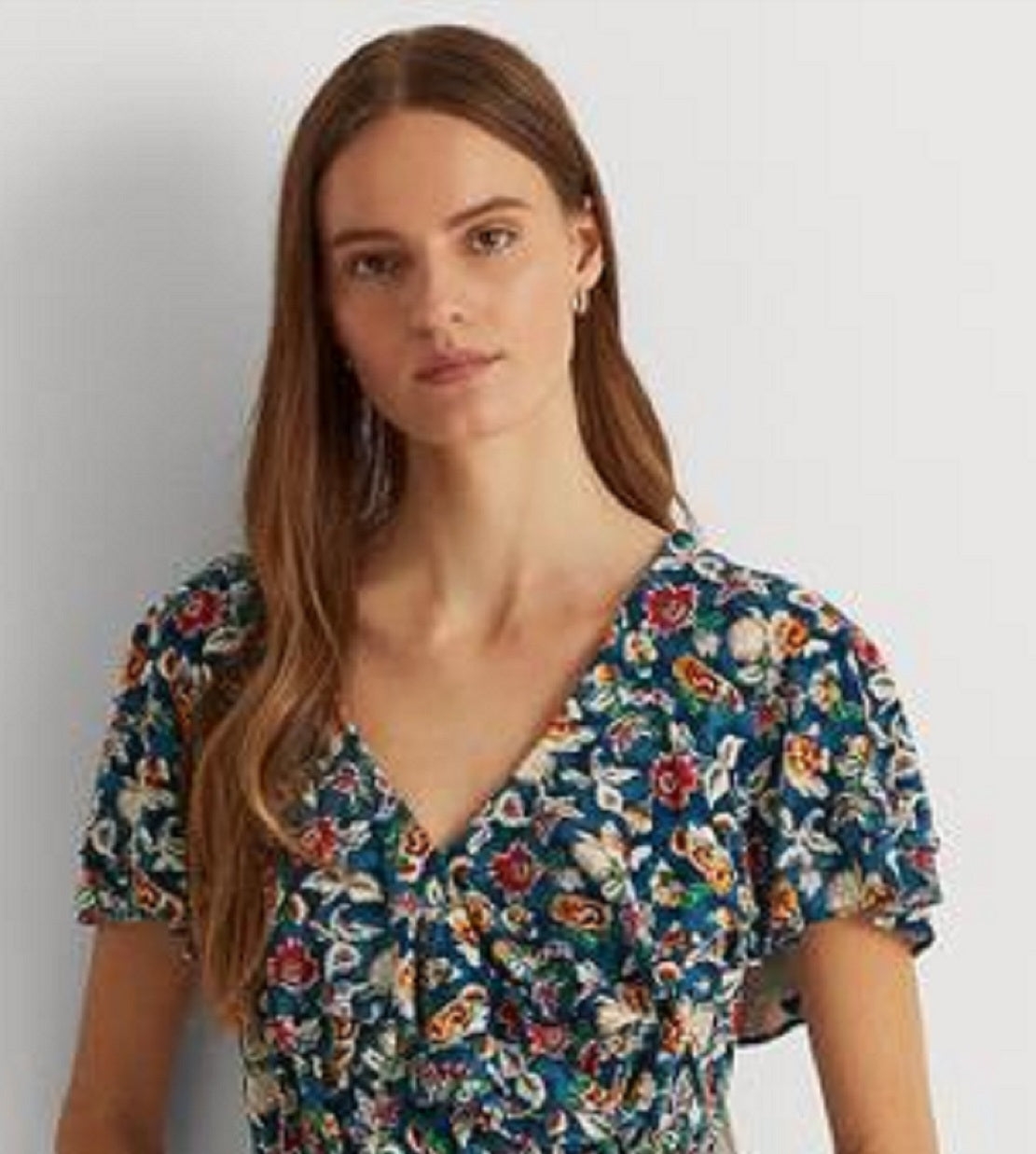 Blusa Ralph Lauren Feminina Floral Jersey Surplice Azul Tamanho X-G