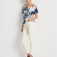 Blusa Ralph Lauren Feminina com Babados, Elástico, Cordão na Cintura, Tie Dye, Manga Curta, Ombro a Ombro, Branca, Tamanho Médio