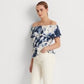 Blusa Ralph Lauren Feminina com Babados, Elástico, Cordão na Cintura, Tie Dye, Manga Curta, Ombro a Ombro, Branca, Tamanho Médio