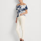Ralph Lauren Feminino Babados Elástico Cordão Cintura Tie Dye Manga Curta Ombro a Ombro Blusa Branca Tamanho X-G