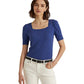 Camiseta Ralph Lauren Feminina de Algodão com Manga Cotovelo Azul Tamanho Pequeno X-S