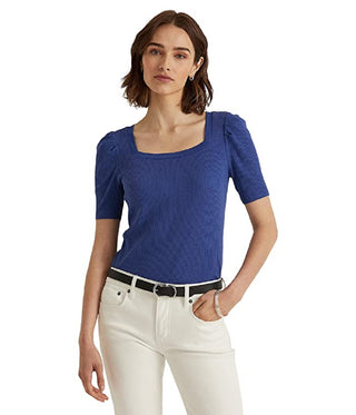 Camiseta Ralph Lauren Feminina de Algodão com Manga Cotovelo Azul Tamanho Pequeno X-S