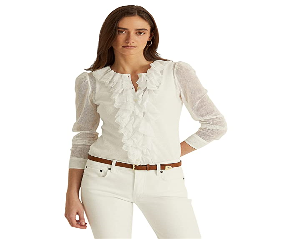 Cardigan Ralph Lauren Feminino de Tule com Babados e Tamanho Pequeno e Grande