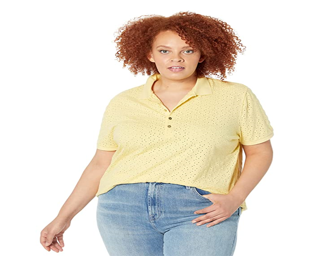 Camisa polo feminina Ralph Lauren com ilhós, amarela, tamanho 2X