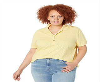Camisa polo feminina Ralph Lauren com ilhós, amarela, tamanho 2X
