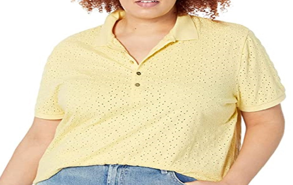 Camisa polo feminina Ralph Lauren com ilhós, amarela, tamanho 2X