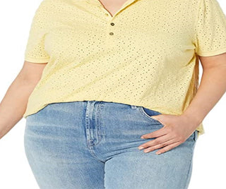 Camisa polo feminina Ralph Lauren com ilhós, amarela, tamanho 2X