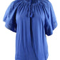 Ralph Lauren Blusa de malha feminina com ilhós e mangas curtas, azul, tamanho 2X
