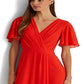 Vestido feminino Ralph Lauren com mangas bufantes e georgette, vermelho, tamanho 14