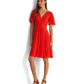 Vestido feminino Ralph Lauren com mangas bufantes e georgette, vermelho, tamanho 8