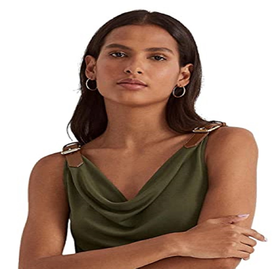 Camiseta regata feminina Ralph Lauren de malha com decote careca, verde, tamanho médio
