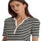 Camiseta feminina Ralph Lauren listrada de algodão misto Henley, preta, tamanho grande