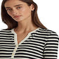 Camiseta feminina Ralph Lauren listrada de algodão misto Henley, preta, tamanho grande