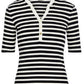 Camiseta feminina Ralph Lauren listrada de algodão misto Henley, preta, tamanho X-S