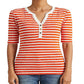 Camiseta feminina Ralph Lauren listrada de algodão misto Henley laranja tamanho médio