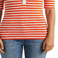 Camiseta feminina Ralph Lauren listrada de algodão misto Henley laranja tamanho médio