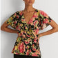 Blusa de malha com babados florais e sobrepeliz Ralph Lauren feminina, preta