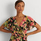 Blusa de malha com babados florais e sobrepeliz Ralph Lauren feminina, preta