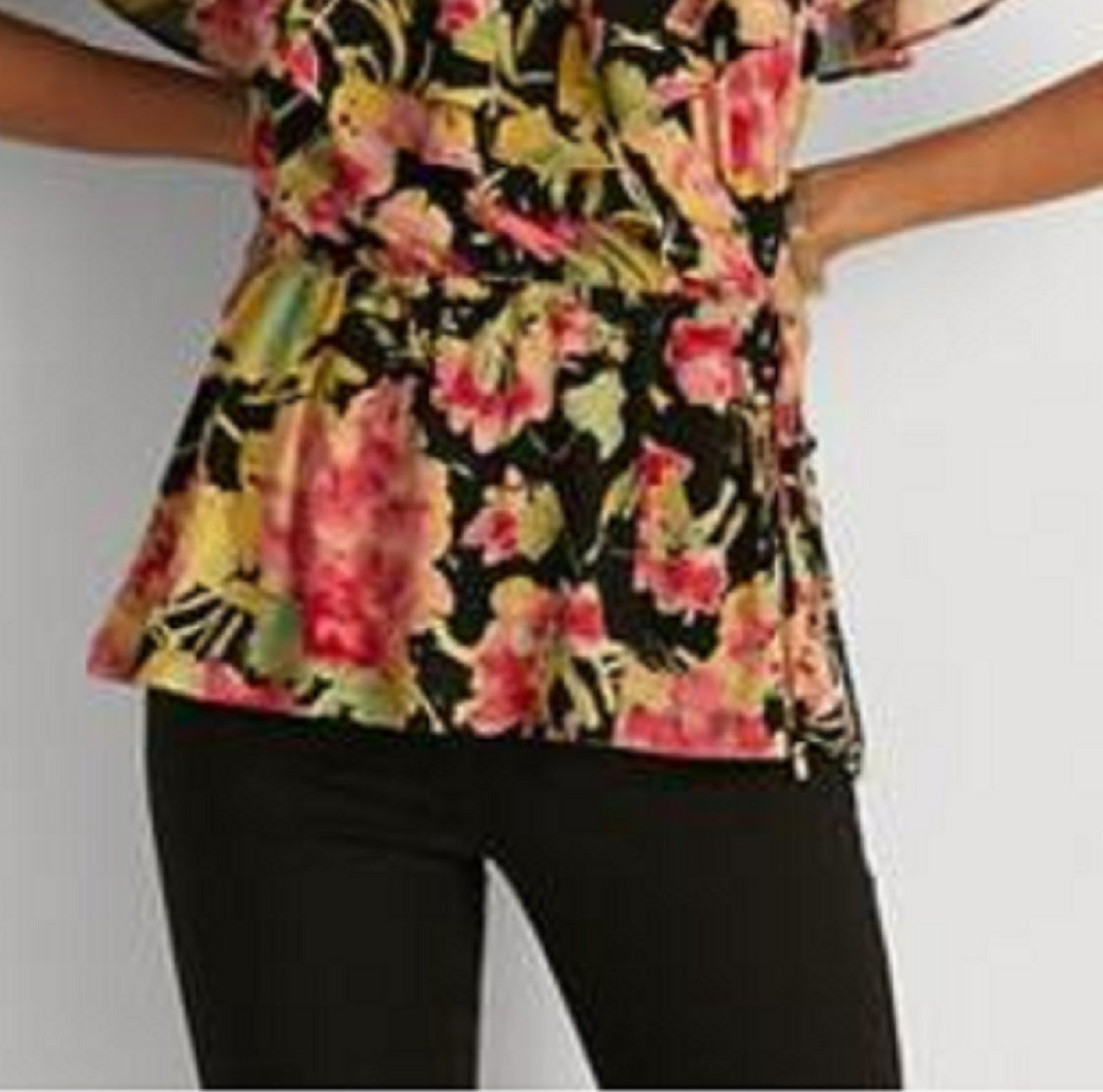 Blusa de malha com babados florais e sobrepeliz Ralph Lauren feminina, preta